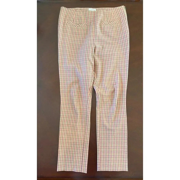 Anthropologie Essential Slim Pant Pink Tan Plaid Trouser Size 10 Career Work - Picture 3 of 14